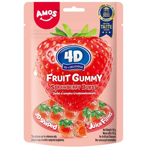Żelki 4D Fruit Gummy Strawbbery Brust   Amos 65 g