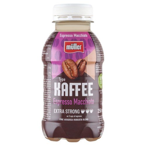 Butelka Müller Kawa Espresso Macchiato. Bardzo mocna, 250 ml. Zmieszana Arabica-Robusta.