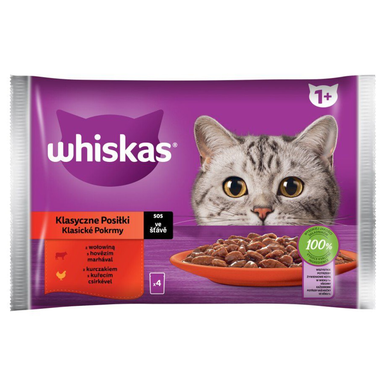 Karma mokra wołowina kurczak dla kota Whiskas 4 x 85 g