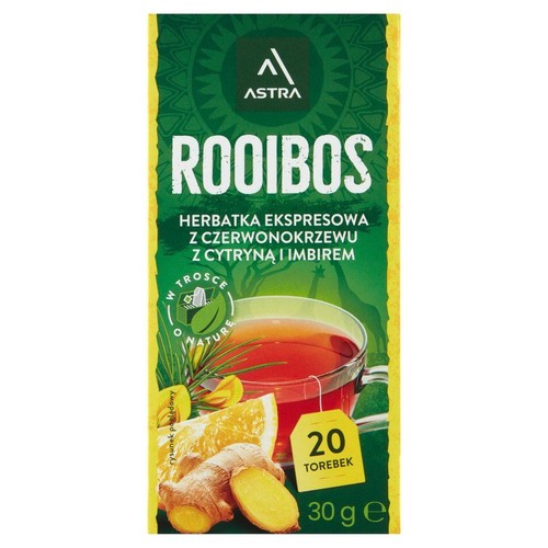 Rooibos Herbata z czerwonokrzewu z cytryną i imbirem Astra 20 torebek
