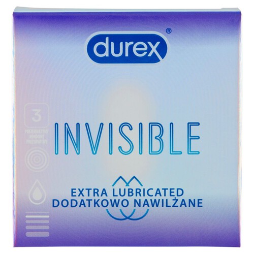 Prezerwatywy Invisible dodatkowo nawilżane Durex 3 sztuki