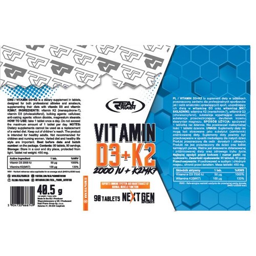 Witamina D3 2000 +K2 Real Pharm 90 tabletek
