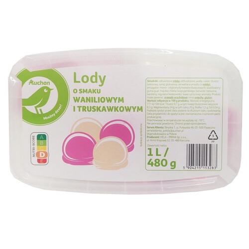 Lody o smaku waniliowym i truskawkowym Auchan 1 l