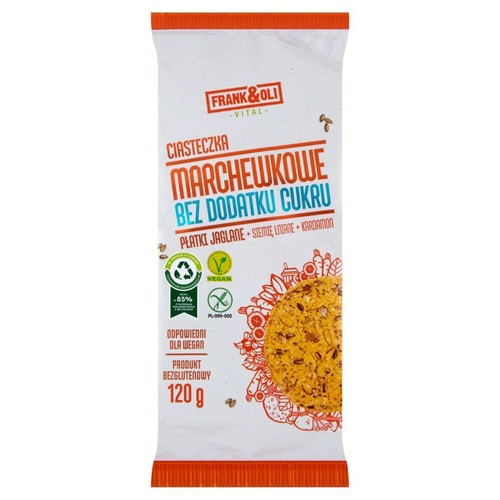 Ciastka wegańskie bezglutenowe bez laktozy  Frank&Oli 120 g