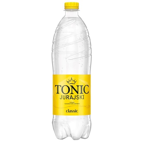 Napój gazowany tonic. Pasteryzowany. Zawiera cukier i substancje słodzące.  Jurajski 1 l