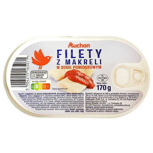 Filety z makreli w sosie pomidorowym Auchan 170 g