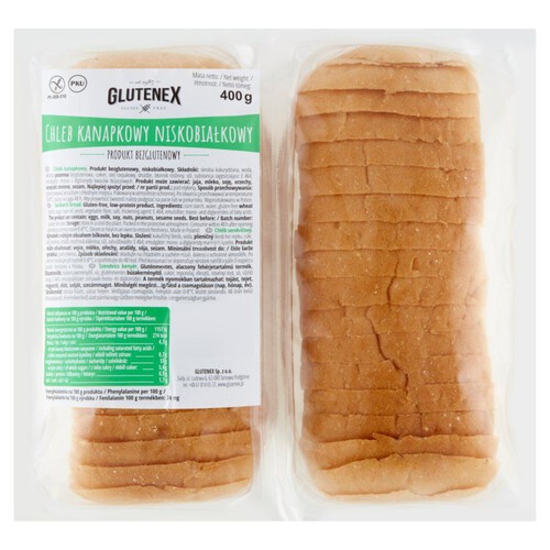 Chleb kanapkowy produkt bezglutenowy. niskobiałkowy Glutenex 400 g