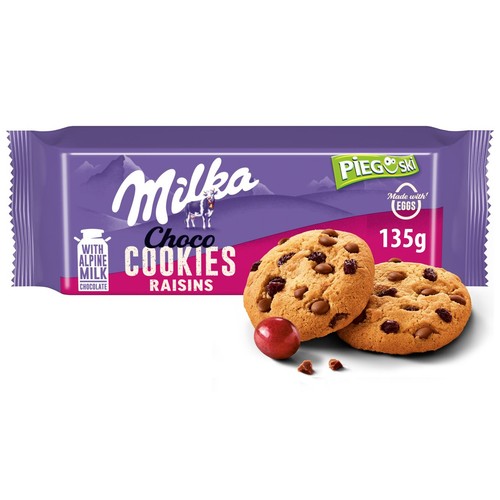 Ciastka Pieguski z rodzynkami i czekoladą Milka 135 g