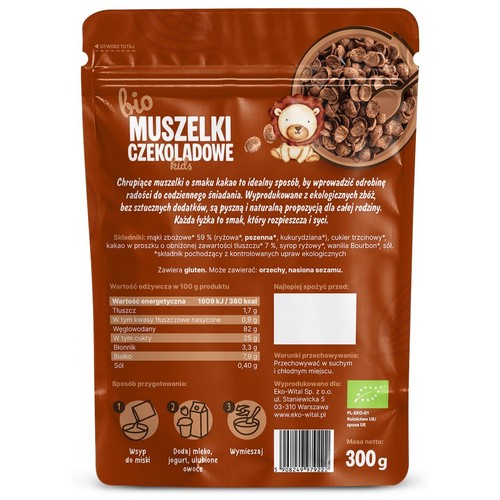 BIO Muszelki czekoladowe ekologiczne Eko Wital 300 g