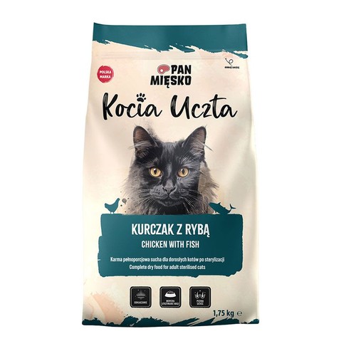 Karma sucha dla kotów Kocia Uczta Kurczak z rybą   Pan Mięsko 1,75 kg