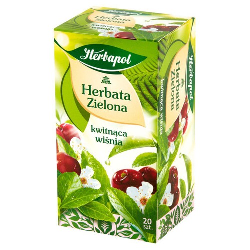 Herbata zielona z owocem wiśni, aromatyzowana.  Herbapol 20 torebek