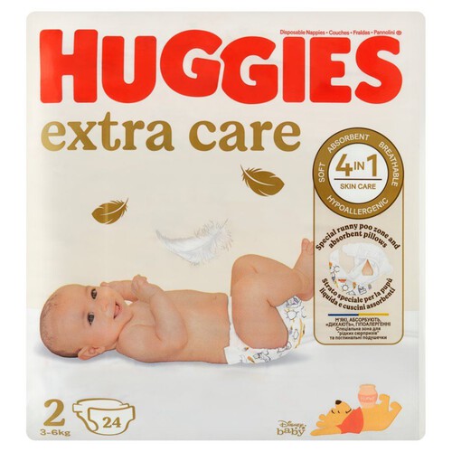 Pieluchy Extra Care Newborn 2  3-6 kg Huggies 24 sztuki