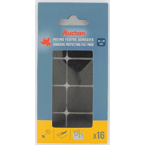 Zestaw podkładek filcowych z klejem 25x25 mm Auchan 16 sztuk