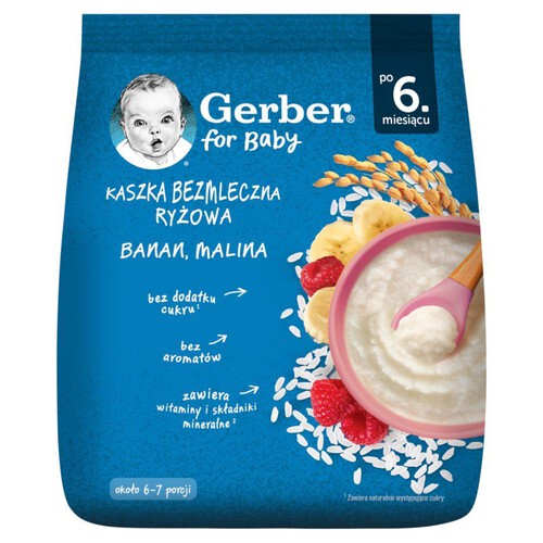 Kaszka bezmleczna ryżowa banan - malina po 6 miesiącu Gerber 160 g