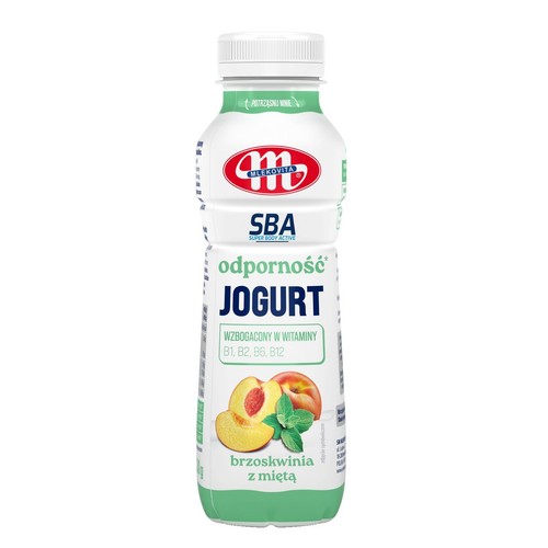 Jogurt pitny Odporność brzoskwinia z miętą  Mlekovita 330 g