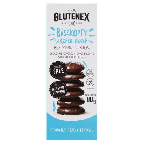 Biszkopty w czekoladzie bez cukru bezglutenowe GLUTENEX 80 g