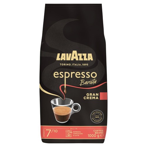 Opakowanie kawy Lavazza, ziarna, 1 kg. Typ Espresso Barista Gran Crema. Intensywność 7/10.