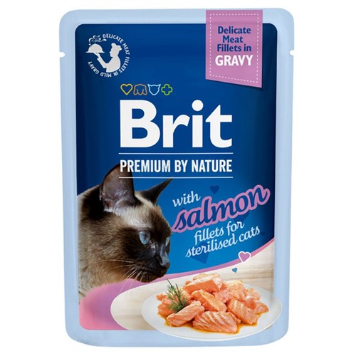 Karma mokra dla kotów po sterylizacji z filetami z łososia w sosie Brit 85 g