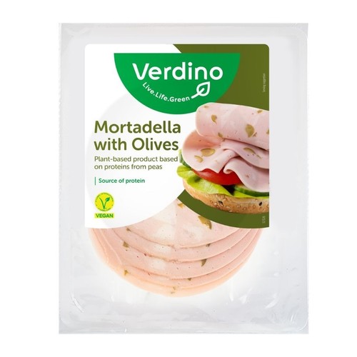 Roślinne plastry mortadella z oliwkami Verdino 80 g