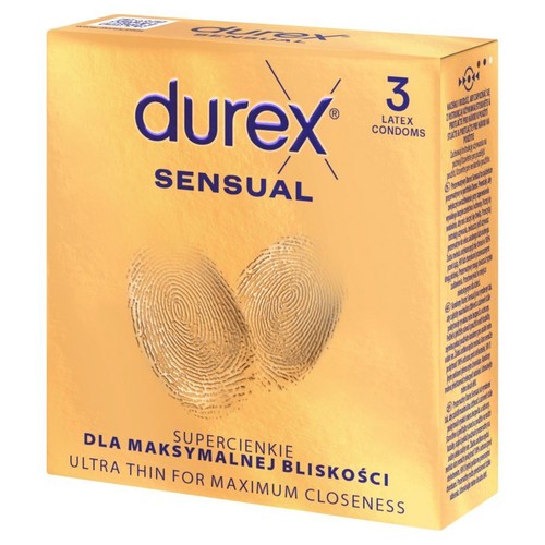 Durex Sensual, 3 prezerwatywy lateksowe. Opakowanie supercienkie dla maksymalnej bliskości.