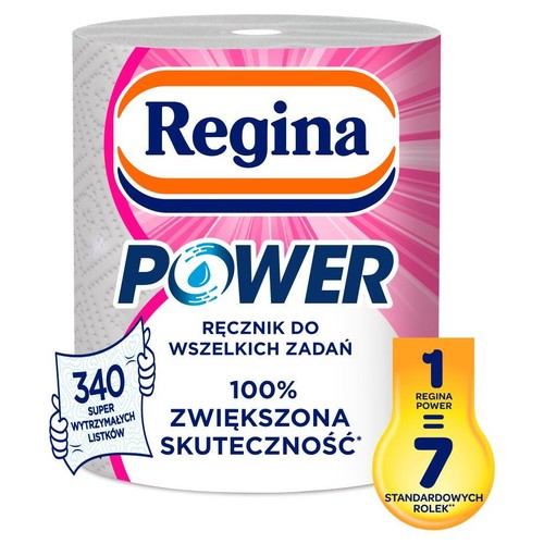 Regina Power, ręcznik do wszelkich zadań. Ma 340 super wytrzymałych listków i 100% zwiększoną skuteczność.