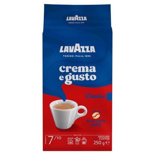 Opakowanie kawy mielonej Lavazza Crema e Gusto Classico 250g. Idealna do mokki, French pressa i ekspresu.