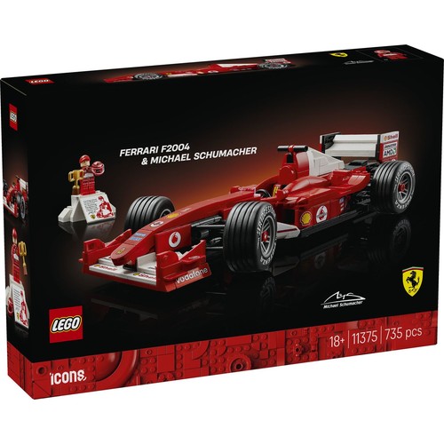 Icons Ferrari F2004 i Michael Schumacher 11375, model bolidu LEGO 1 sztuka
