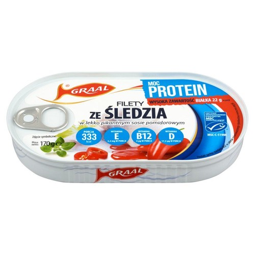 Filety ze śledzia w lekko pikantnym sosie pomidorowym GRAAL 170 g