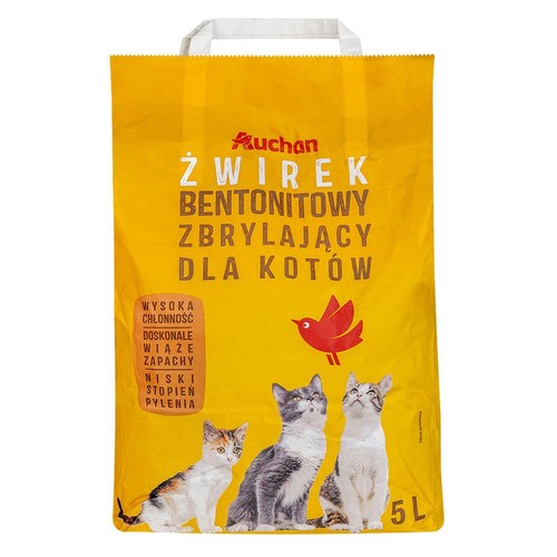Bentonitowy zbrylający żwirek dla kota Auchan 5 l