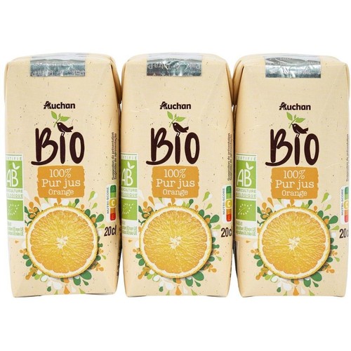 BIO Sok pomarańczowy 100% Auchan 6 x 200 ml