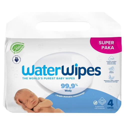 Chusteczki nawilżane  biodegradowalne  WaterWipes 4 x 60 sztuk