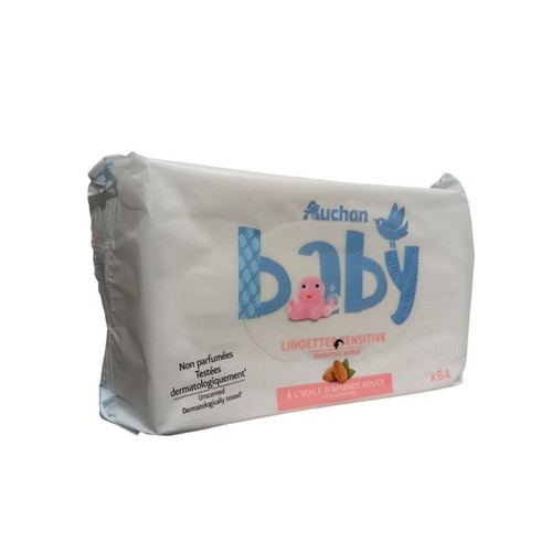 Chusteczki nawilżane Sensitive z olejkiem migdałowym Auchan baby 64 sztuki