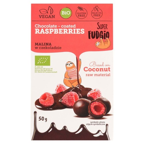 BIO Maliny liofilizowane w czekoladzie Super Fudgio 50 g