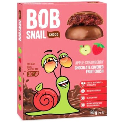 Cukierki jabłko-truskawka w mlecznej czekoladzie Bob Snail 60 g