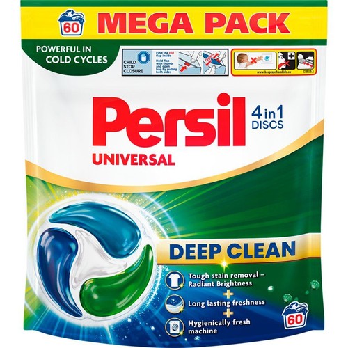Opakowanie Persil Universal 4w1 DISCS, 60 sztuk. Zapewnia głębokie czyszczenie i długotrwałą świeżość.