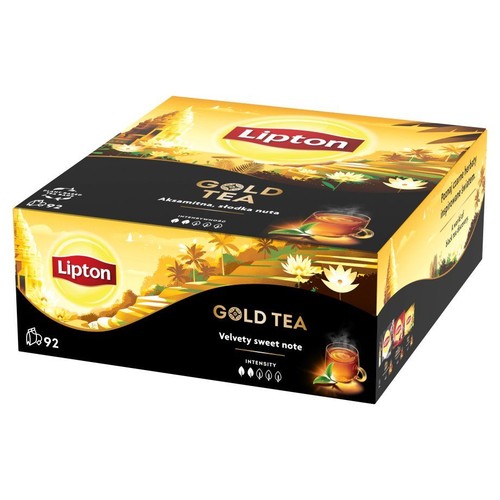 Lipton Gold Tea, aksamitna, słodka nuta. Opakowanie zawiera 92 torebki herbaty.