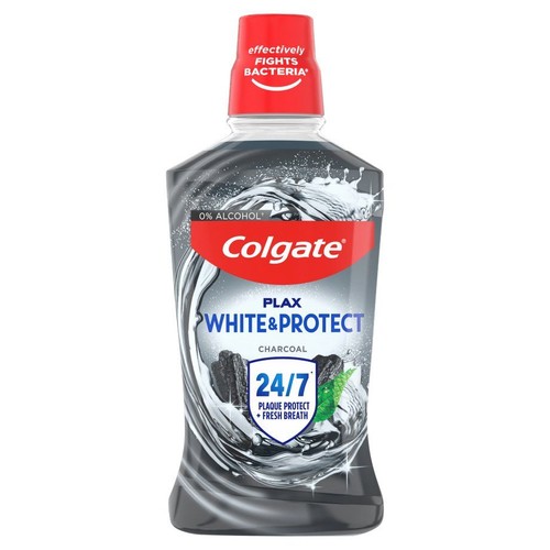 Colgate Plax White & Protect Charcoal, płyn do płukania ust. Zapewnia ochronę przed płytką nazębną i świeży oddech.
