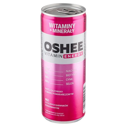 OSHEE Vitamin Energy, napój gazowany pomarańczowy, 250 ml. Bez sztucznych barwników i konserwantów.