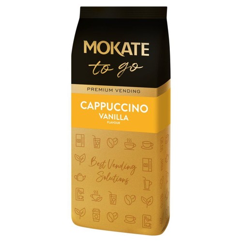 Opakowanie Mokate to go Premium Vending Cappuccino o smaku waniliowym.