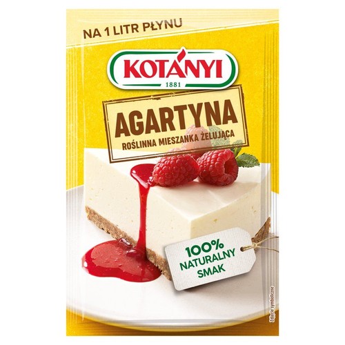 Żółta saszetka Kotanyi Agartyna, roślinna mieszanka żelująca. Zapewnia 100% naturalny smak.