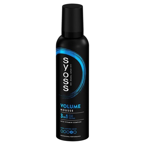 Pianka Syoss Volume Mousse z kompleksem witamin. Zapewnia stylizację, pielęgnację i objętość włosów.