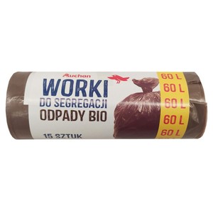 Worki do segregacji śmieci 60L odpady bio Auchan 15 sztuk