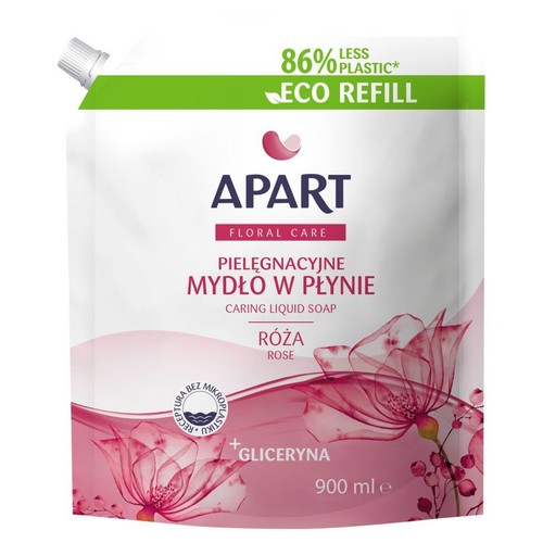 APART Pielęgnacyjne Mydło w Płynie Róża, 900 ml. Opakowanie uzupełniające, 86% mniej plastiku.
