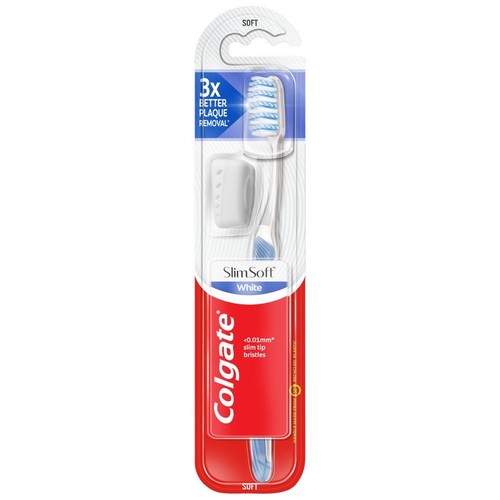 Colgate SlimSoft White, miękka szczoteczka do zębów. Skutecznie usuwa płytkę nazębną, 3x lepiej. Uchwyt z recyklingu.