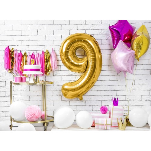 Balon foliowy Cyfra '9' 86cm złoty (1 op. / 1 szt.) PartyDeco 1 sztuka