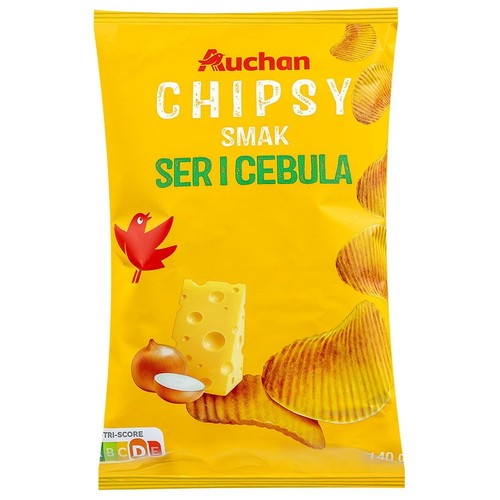 Chipsy ziemniaczane grubo krojone o smaku sera i cebuli Auchan 140 g