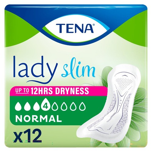 Opakowanie podpasek TENA Lady Slim Normal, 12 sztuk, do 12 godzin suchości, poziom chłonności 4/8.