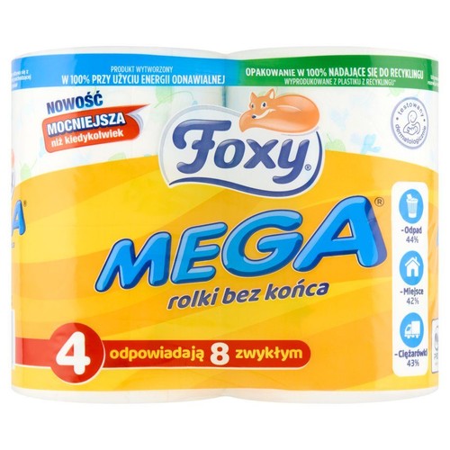 Papier toaletowy Mega rolki bez końca Foxy 4 rolki