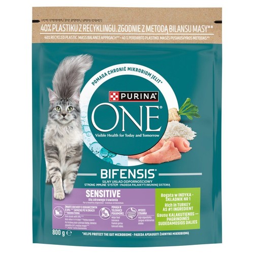 Sensitive karma dla dorosłych kotów z indykiem PURINA ONE 800 g
