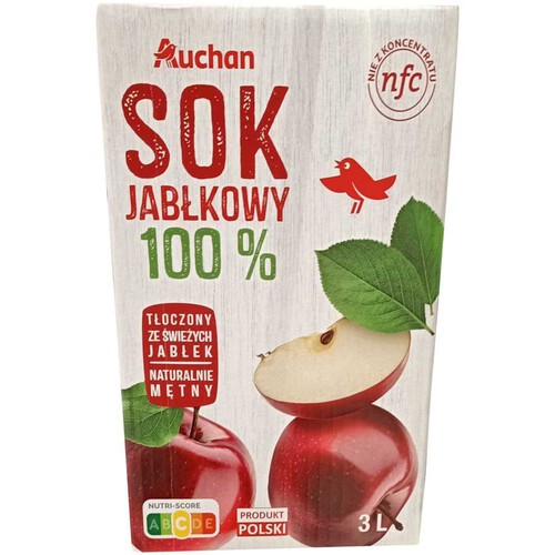 Sok jabłkowy tłoczony 100%  Auchan 3 l